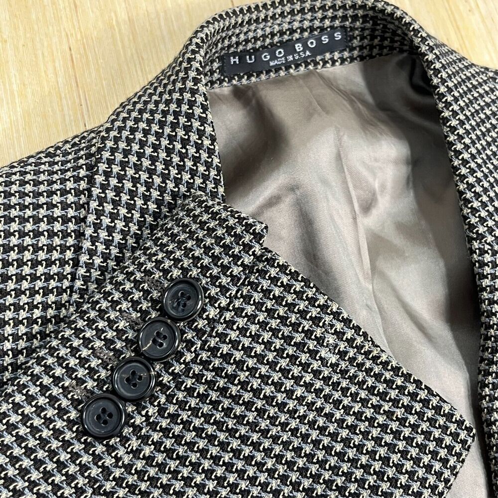 Hugo Boss Men Blazer Sport Coat 42R Wool Houndstooth Single Breasted Made in USA